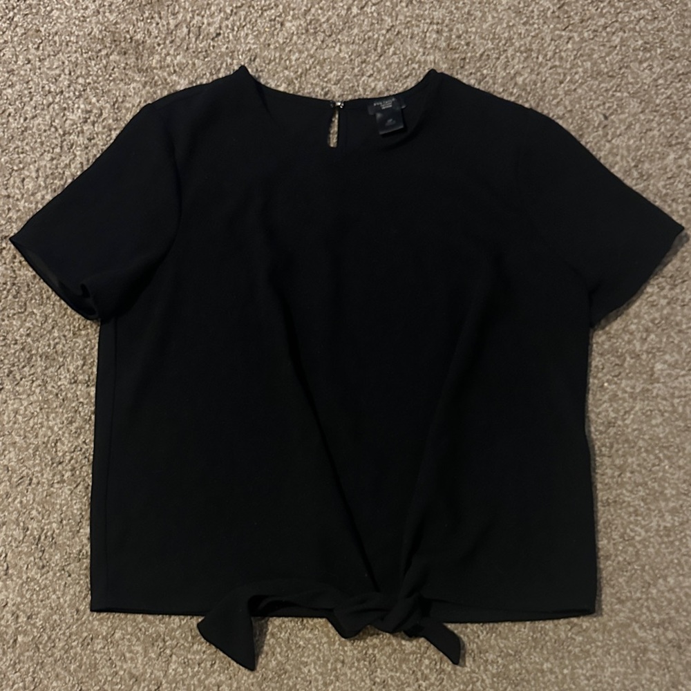 Ann Taylor Factory Black Tie-Hem Blouse